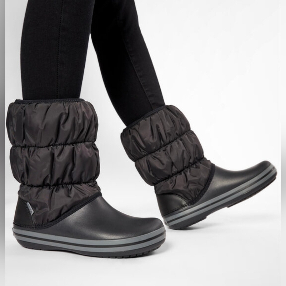 Crocs WINTER PUFF BOOT Womens Sz 7 Winter Warm Nylon Shaft Boots BlackCroc